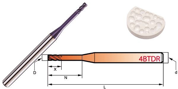 tool-No Key Slot4 Flute R End 45°-End Mills For Dental Mould