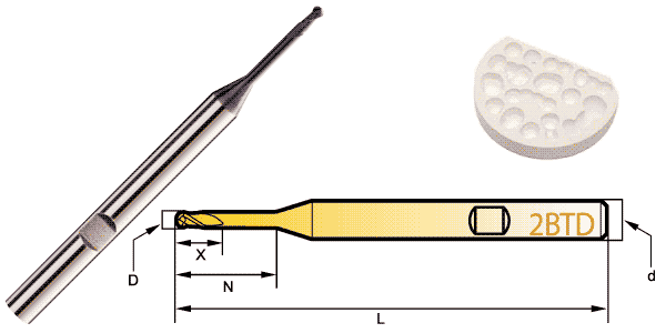 tool-With Key Slot-2 Flute Ball End 45°-End Mills For Dental Mould
