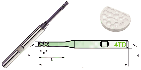 tool-With Key Slot-4 Flute Flat End 45°-End Mills For Dental Mould