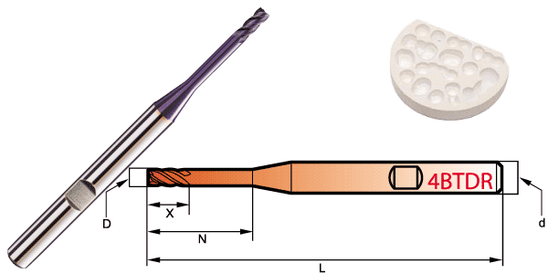 tool-With Key Slot-4 Flute R End 45°-End Mills For Dental Mould